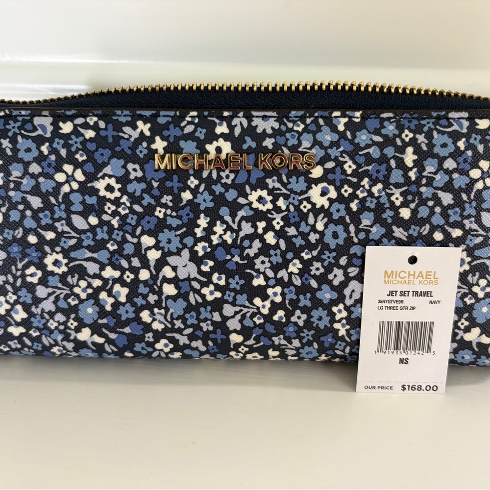 Michael Kors Navy and White Floral Pouch